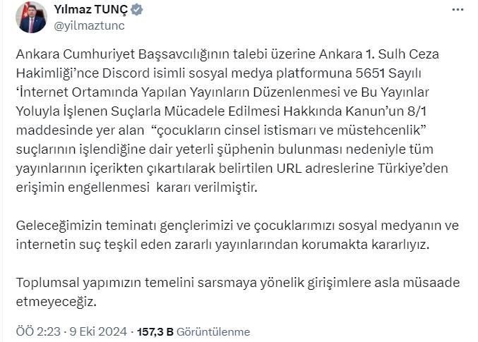 Bakan Yılmaz Tunç'tan Son dakika discord erişim açıklaması! Discord kapatıldı! 5